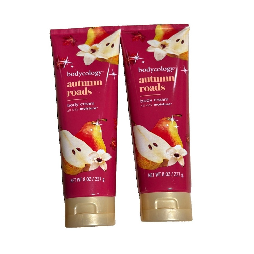 2 X Bodycology Autumn Roads Body Cream Lotion 8.0 oz Ea NEW Pear Vanilla Amber